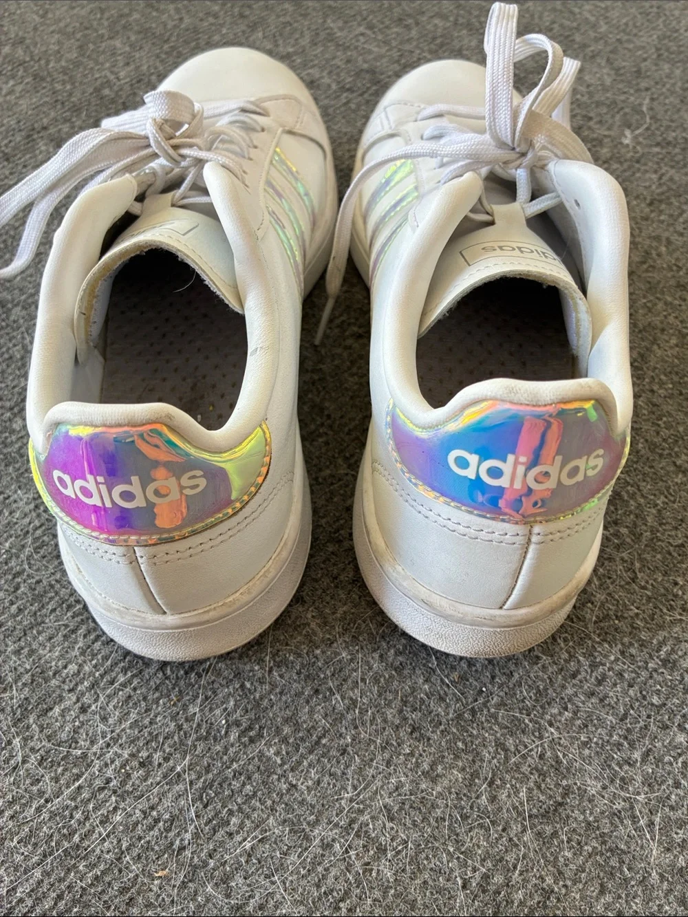 adidas Women’s White Sneakers with Iridescent Stripes